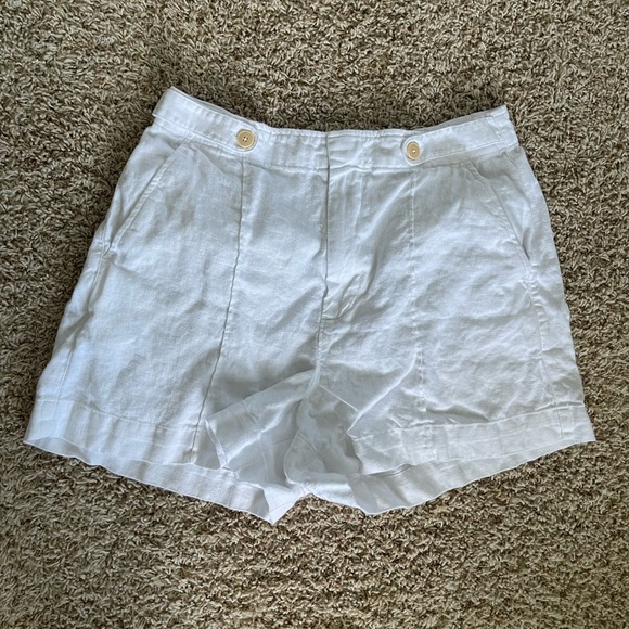 Madewell White Linen Classic Button Tab Shorts Size 12 - Picture 2 of 8